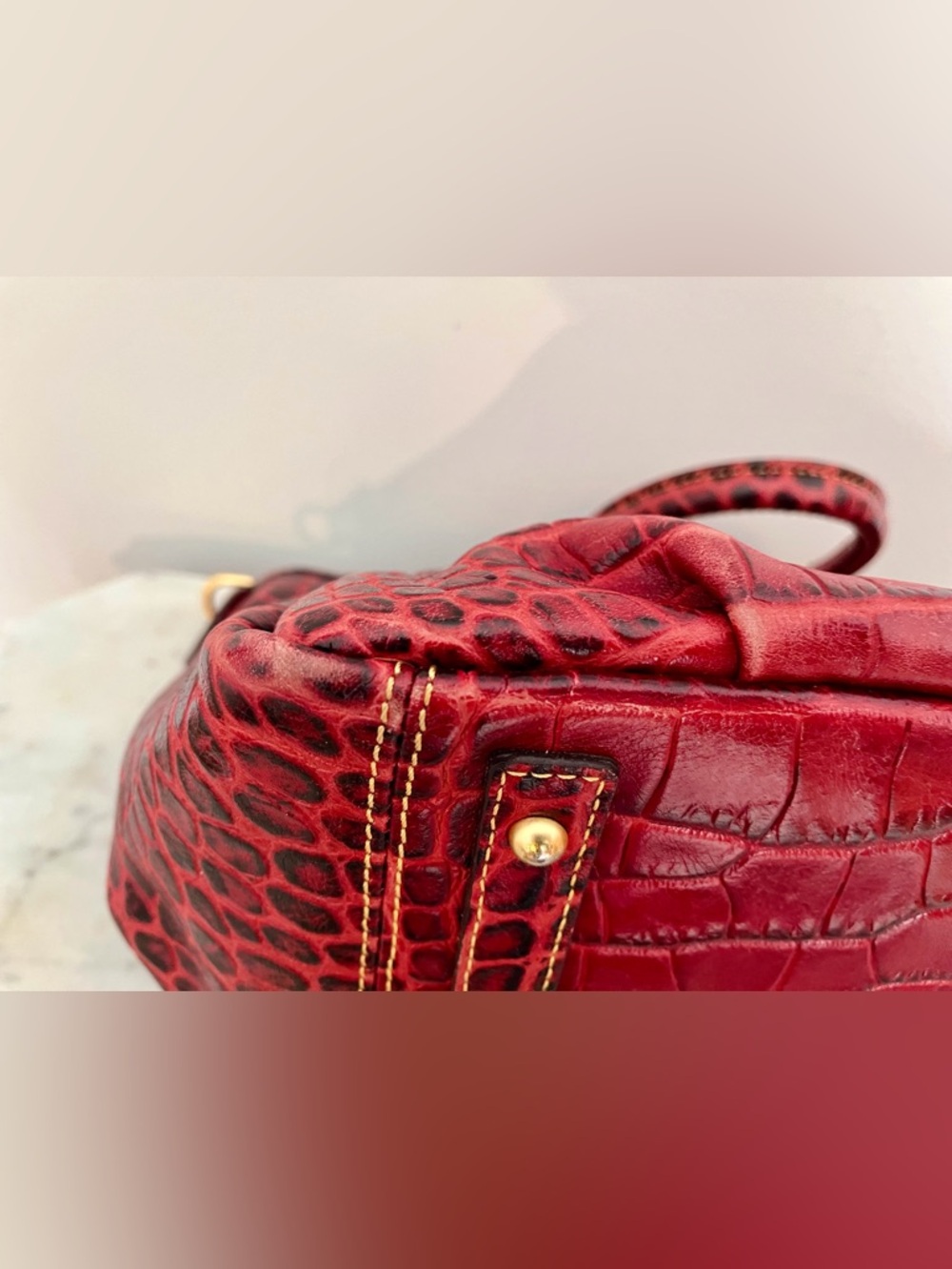 Dooney & Bourke Red Croc-Embossed Satchel with Gold Hardware - Picture 5 of 14